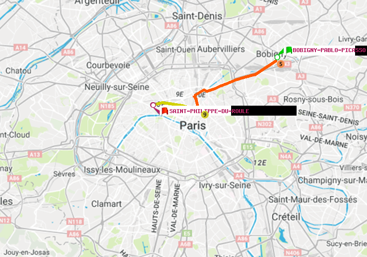 plan itinéraire ratp de Bobigny-Pablo-Picasso à Saint-Philippe du Roule