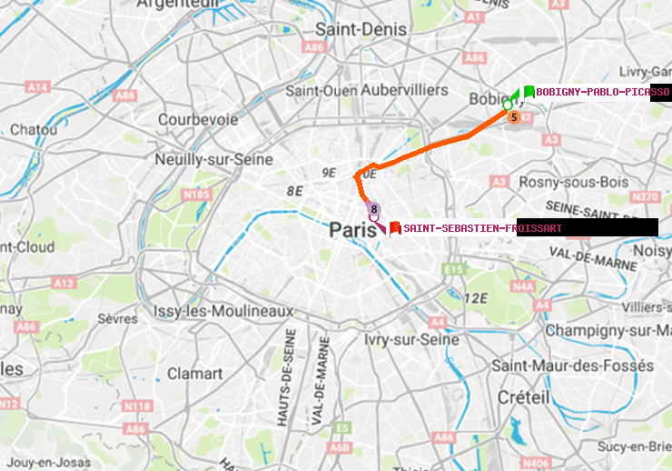 plan itinéraire ratp de Bobigny-Pablo-Picasso à Saint-Sébastien-Froissart