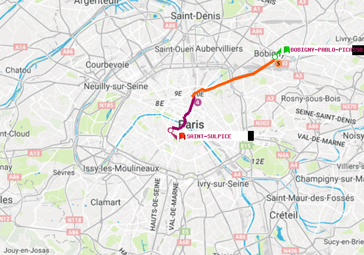 plan itinéraire ratp de Bobigny-Pablo-Picasso à Saint-Sulpice