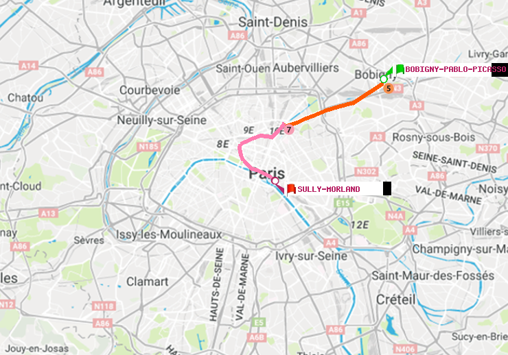 plan itinéraire ratp de Bobigny-Pablo-Picasso à Sully-Morland