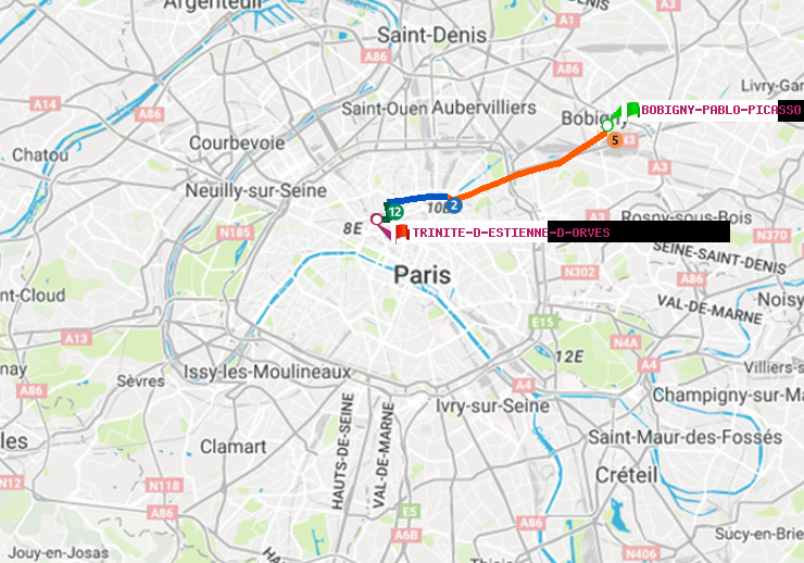 plan itinéraire ratp de Bobigny-Pablo-Picasso à Trinité-d