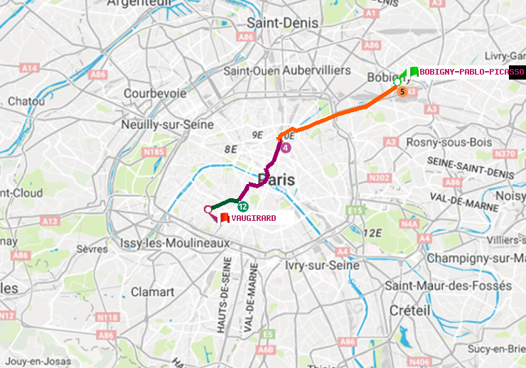 plan itinéraire ratp de Bobigny-Pablo-Picasso à Vaugirard (Adolphe Chérioux)