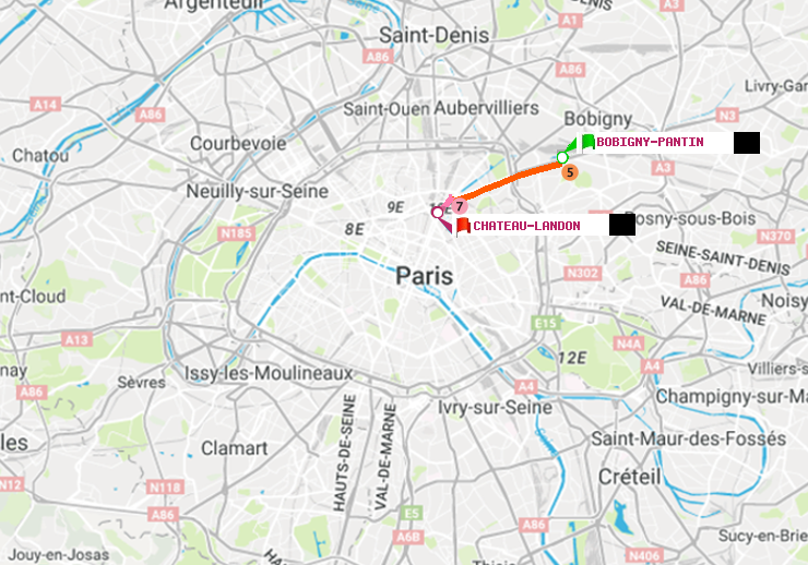 plan itinéraire ratp de Bobigny-Pantin (Raymond Queneau) à Château Landon