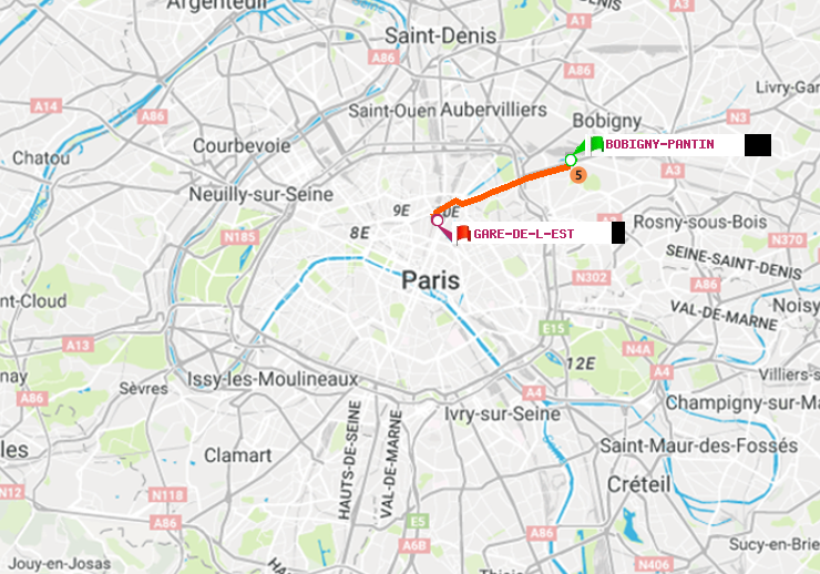 plan itinéraire ratp de Bobigny-Pantin (Raymond Queneau) à Gare de l