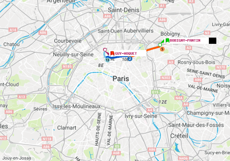 plan itinéraire ratp de Bobigny-Pantin (Raymond Queneau) à Guy-Môquet