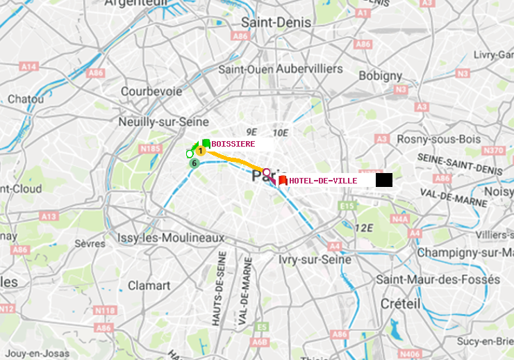 plan itinéraire ratp de Boissière à Hôtel de Ville