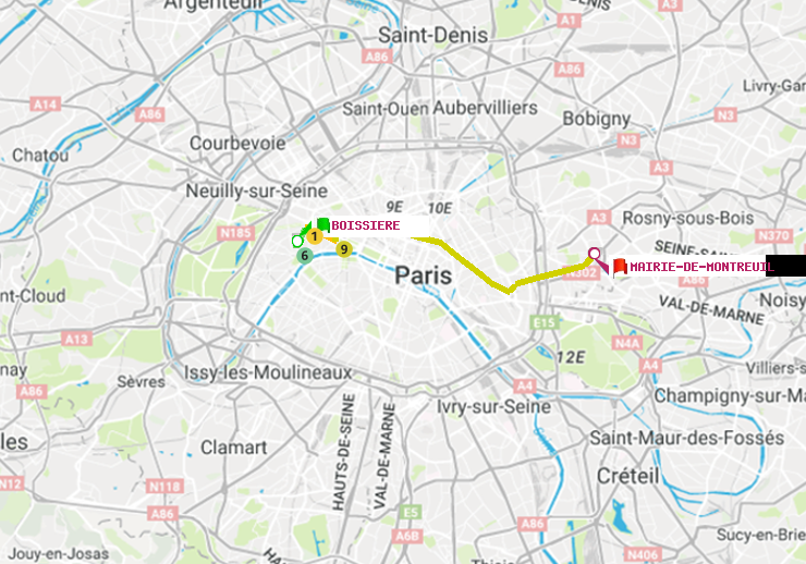 plan itinéraire ratp de Boissière à Mairie de Montreuil