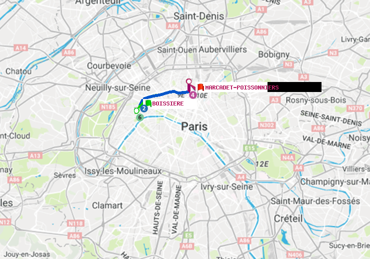 plan itinéraire ratp de Boissière à Marcadet-Poissonniers
