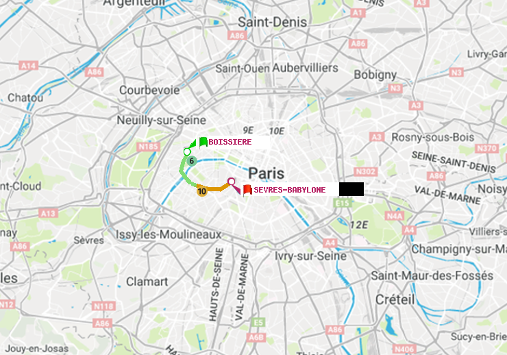 plan itinéraire ratp de Boissière à Sèvres-Babylone
