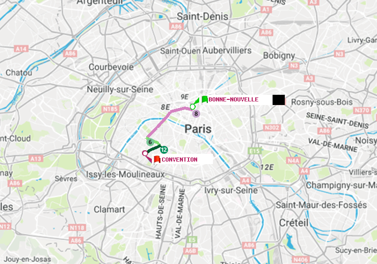 plan itinéraire ratp de Bonne Nouvelle à Convention