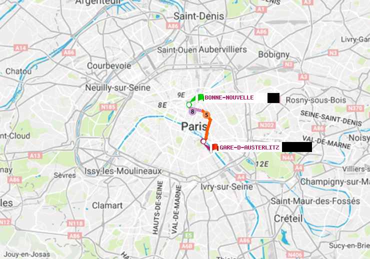 plan itinéraire ratp de Bonne Nouvelle à Gare d