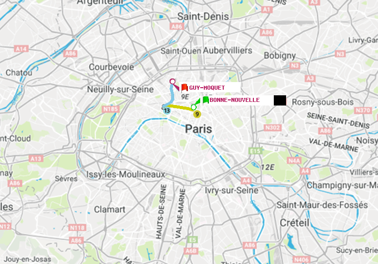plan itinéraire ratp de Bonne Nouvelle à Guy-Môquet