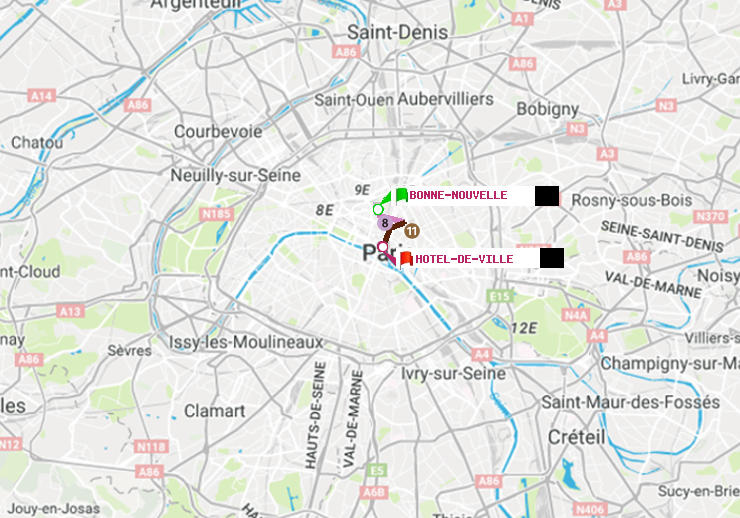 plan itinéraire ratp de Bonne Nouvelle à Hôtel de Ville