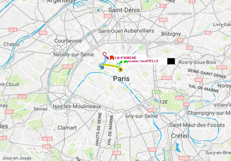 plan itinéraire ratp de Bonne Nouvelle à La Fourche