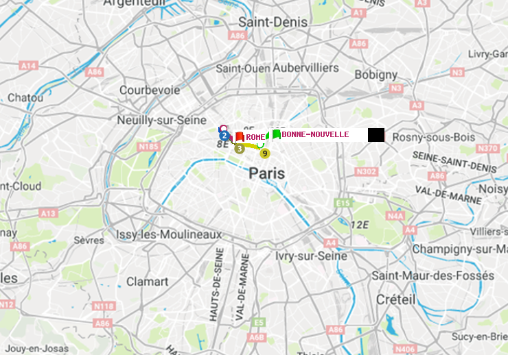 plan itinéraire ratp de Bonne Nouvelle à Rome