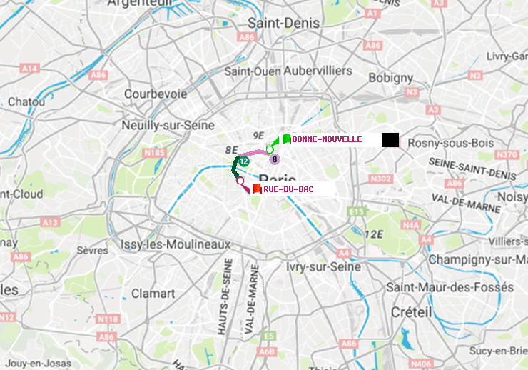 plan itinéraire ratp de Bonne Nouvelle à Rue du Bac