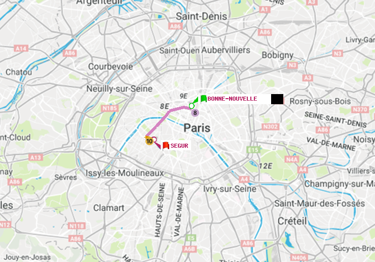 plan itinéraire ratp de Bonne Nouvelle à Ségur