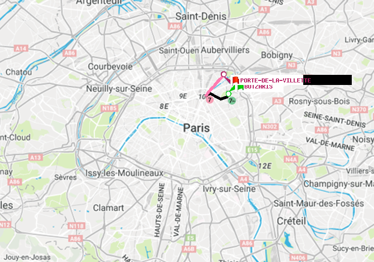 plan itinéraire ratp de Botzaris à Porte de la Villette