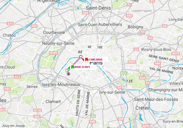 plan itinéraire ratp de Boucicaut à Concorde
