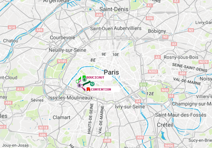 plan itinéraire ratp de Boucicaut à Convention
