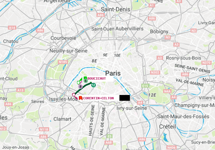 plan itinéraire ratp de Boucicaut à Corentin-Celton