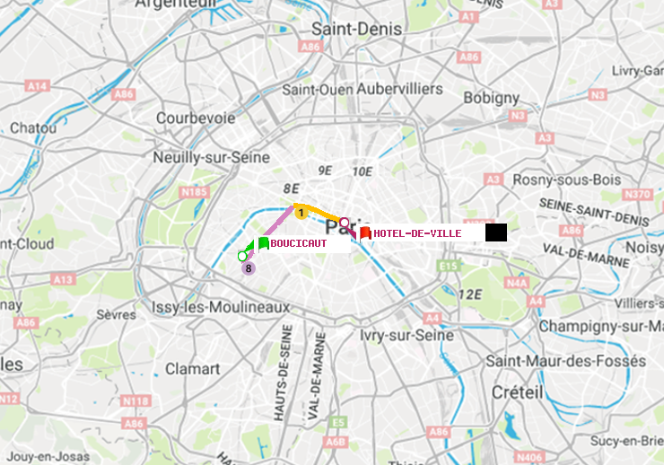 plan itinéraire ratp de Boucicaut à Hôtel de Ville