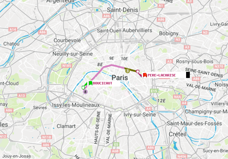 plan itinéraire ratp de Boucicaut à Père-Lachaise
