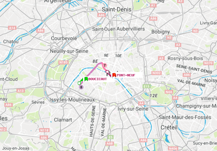plan itinéraire ratp de Boucicaut à Pont Neuf