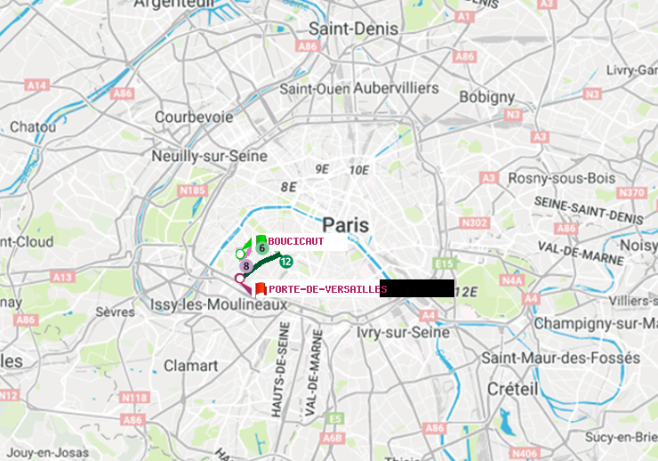 plan itinéraire ratp de Boucicaut à Porte de Versailles