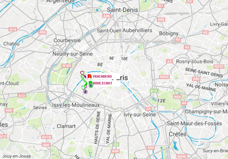 plan itinéraire ratp de Boucicaut à Trocadéro
