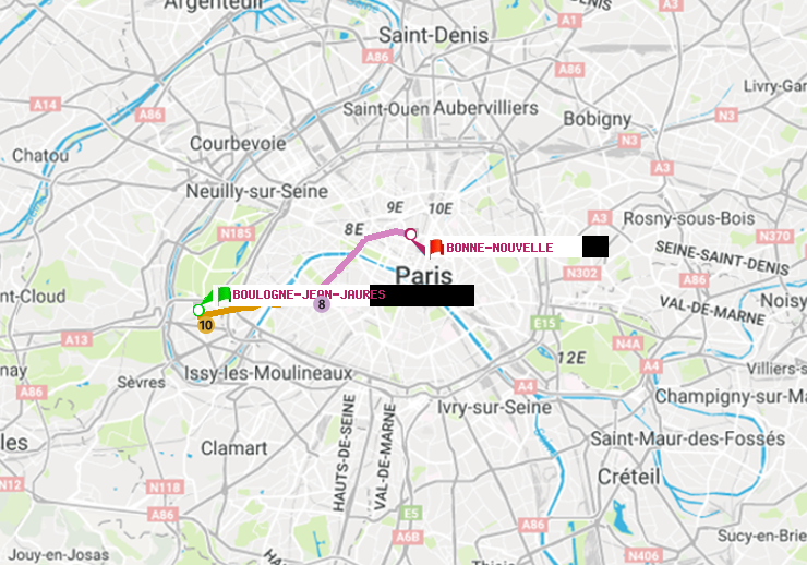 plan itinéraire ratp de Boulogne-Jean-Jaurès à Bonne Nouvelle