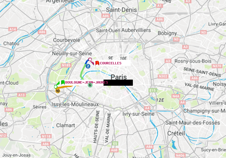 plan itinéraire ratp de Boulogne-Jean-Jaurès à Courcelles