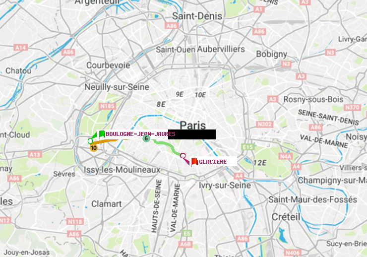 plan itinéraire ratp de Boulogne-Jean-Jaurès à Glacière