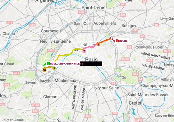 plan itinéraire ratp de Boulogne-Jean-Jaurès à Hoche