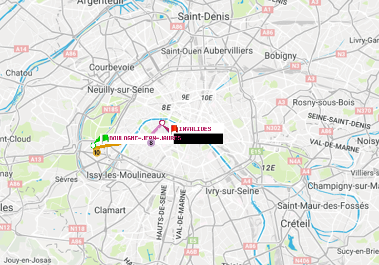 plan itinéraire ratp de Boulogne-Jean-Jaurès à Invalides
