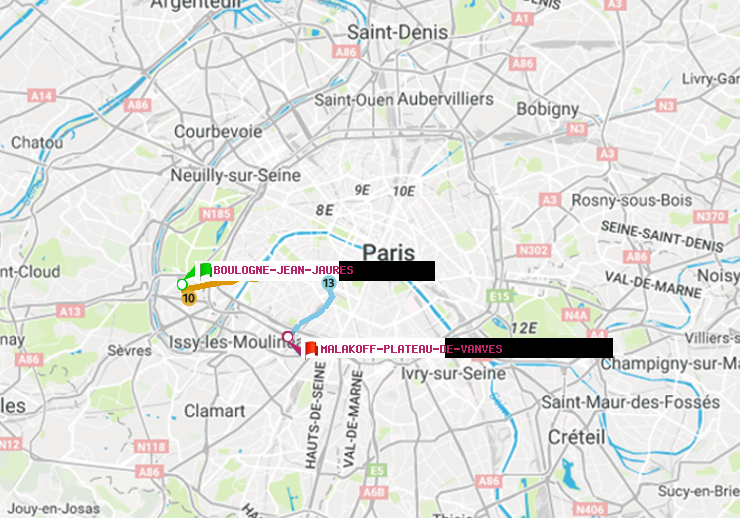 plan itinéraire ratp de Boulogne-Jean-Jaurès à Malakoff-Plateau de Vanves
