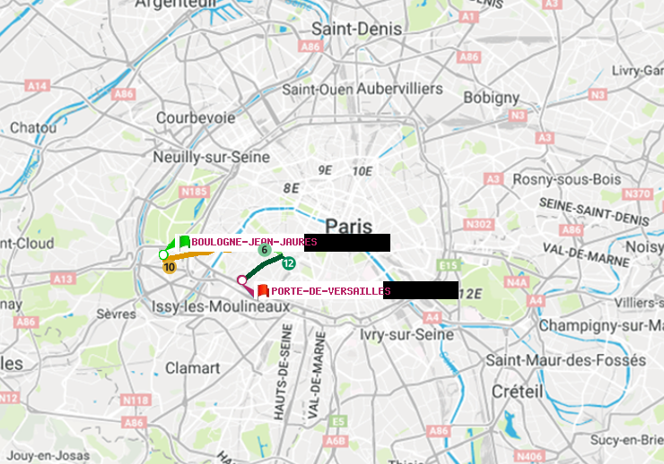 plan itinéraire ratp de Boulogne-Jean-Jaurès à Porte de Versailles
