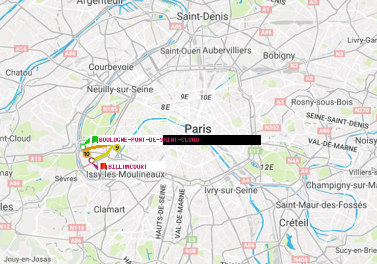 plan itinéraire ratp de Boulogne Pont de Saint-Cloud à Billancourt