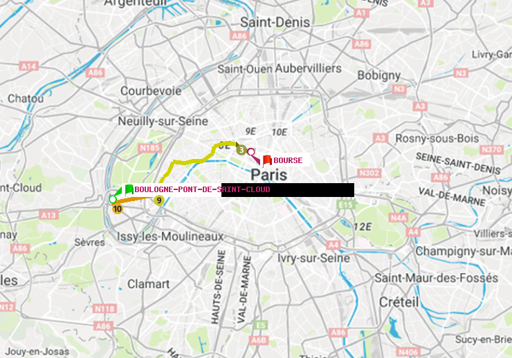 plan itinéraire ratp de Boulogne Pont de Saint-Cloud à Bourse