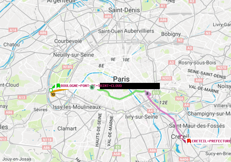 plan itinéraire ratp de Boulogne Pont de Saint-Cloud à Créteil-Préfecture (Hôtel de Ville)