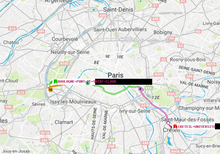 plan itinéraire ratp de Boulogne Pont de Saint-Cloud à Créteil-Université
