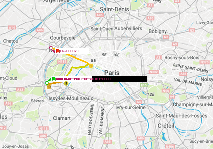 plan itinéraire ratp de Boulogne Pont de Saint-Cloud à La Défense (Grande Arche)