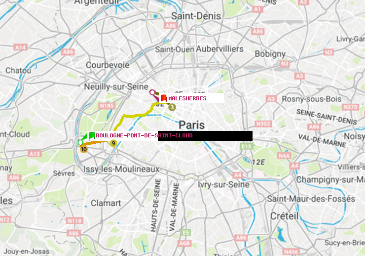 plan itinéraire ratp de Boulogne Pont de Saint-Cloud à Malesherbes