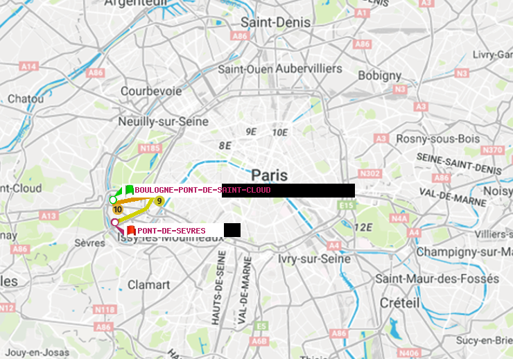 plan itinéraire ratp de Boulogne Pont de Saint-Cloud à Pont de Sèvres