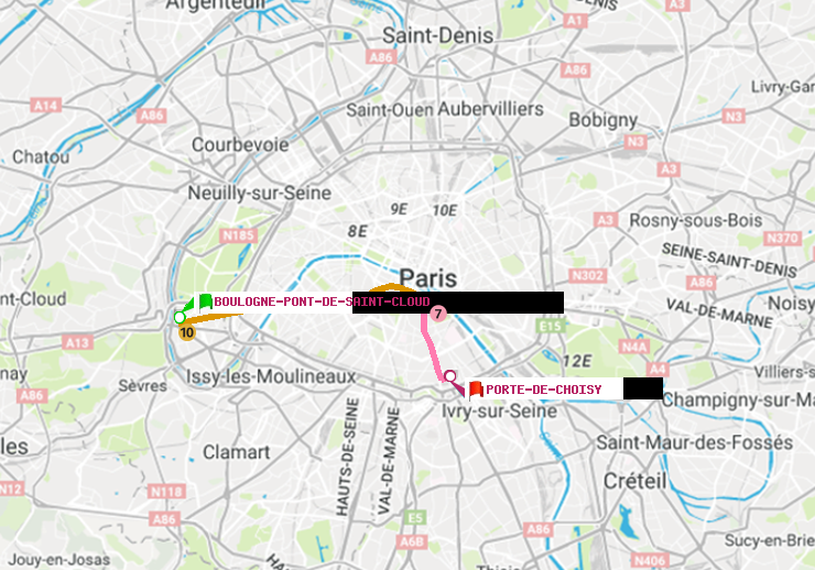 plan itinéraire ratp de Boulogne Pont de Saint-Cloud à Porte de Choisy