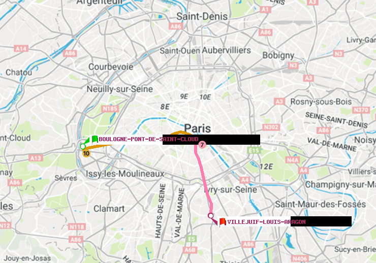 plan itinéraire ratp de Boulogne Pont de Saint-Cloud à Villejuif-Louis Aragon
