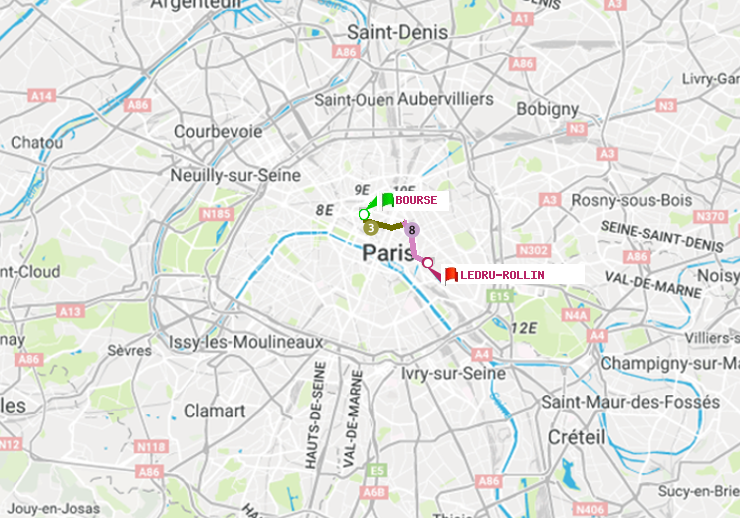 plan itinéraire ratp de Bourse à Ledru-Rollin