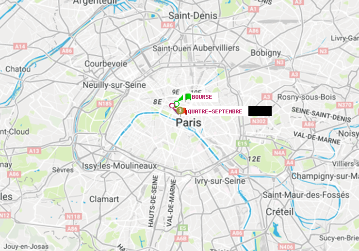 plan itinéraire ratp de Bourse à Quatre Septembre