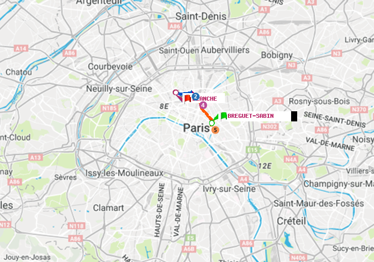plan itinéraire ratp de Bréguet-Sabin à Blanche