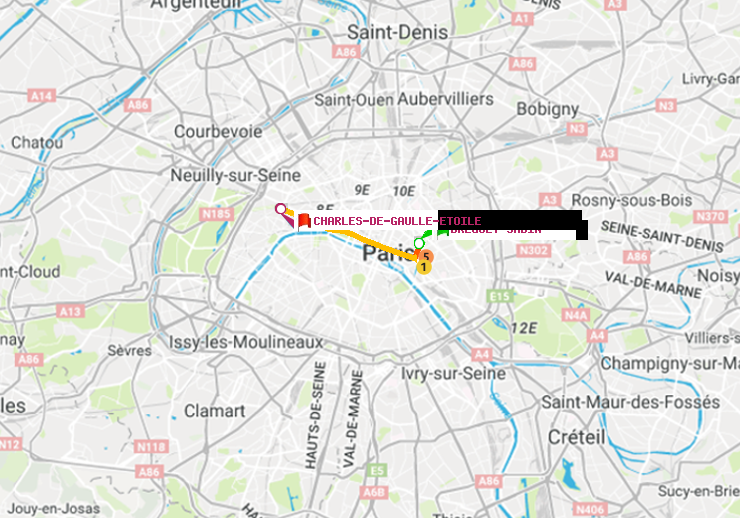 plan itinéraire ratp de Bréguet-Sabin à Charles de Gaulle-Etoile